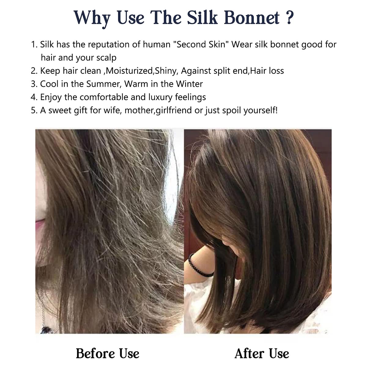 Cocheng 100% Mulberry Silk Bonnet - Double-Sided Sleep Cap with Adjustable Ribbon (19 Momme, Black)