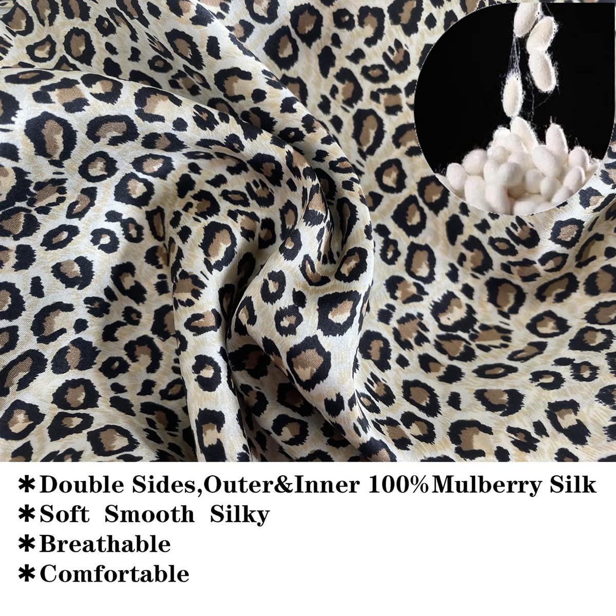 Cocheng 100% Mulberry Silk Bonnet for Sleeping — Leopard, 19 Momme, Adjustable Tie