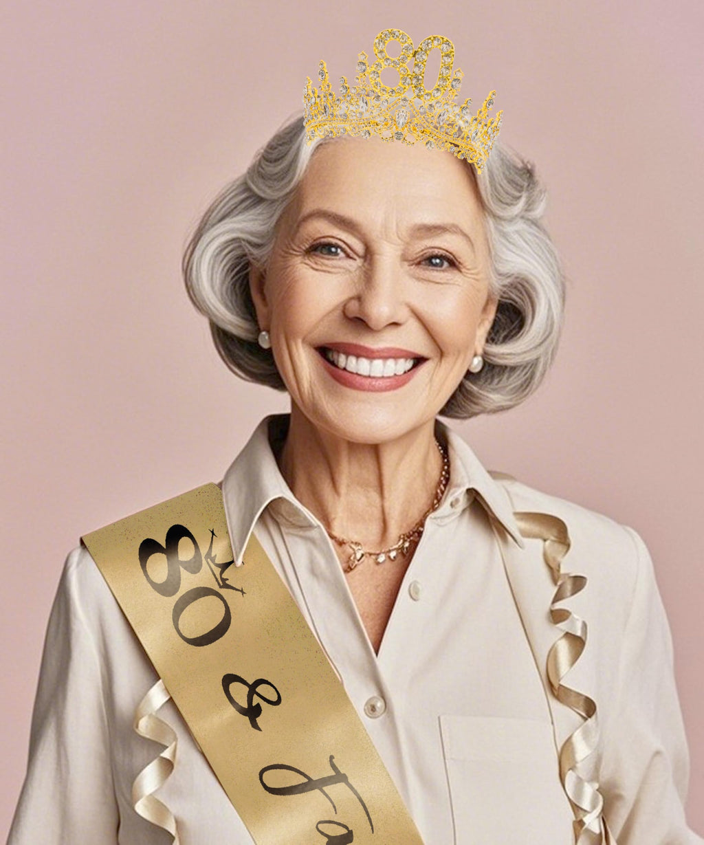 COCIDE 80th Birthday Sashes, Crowns & Decorations – Sash & Tiara Set for Women & Girls