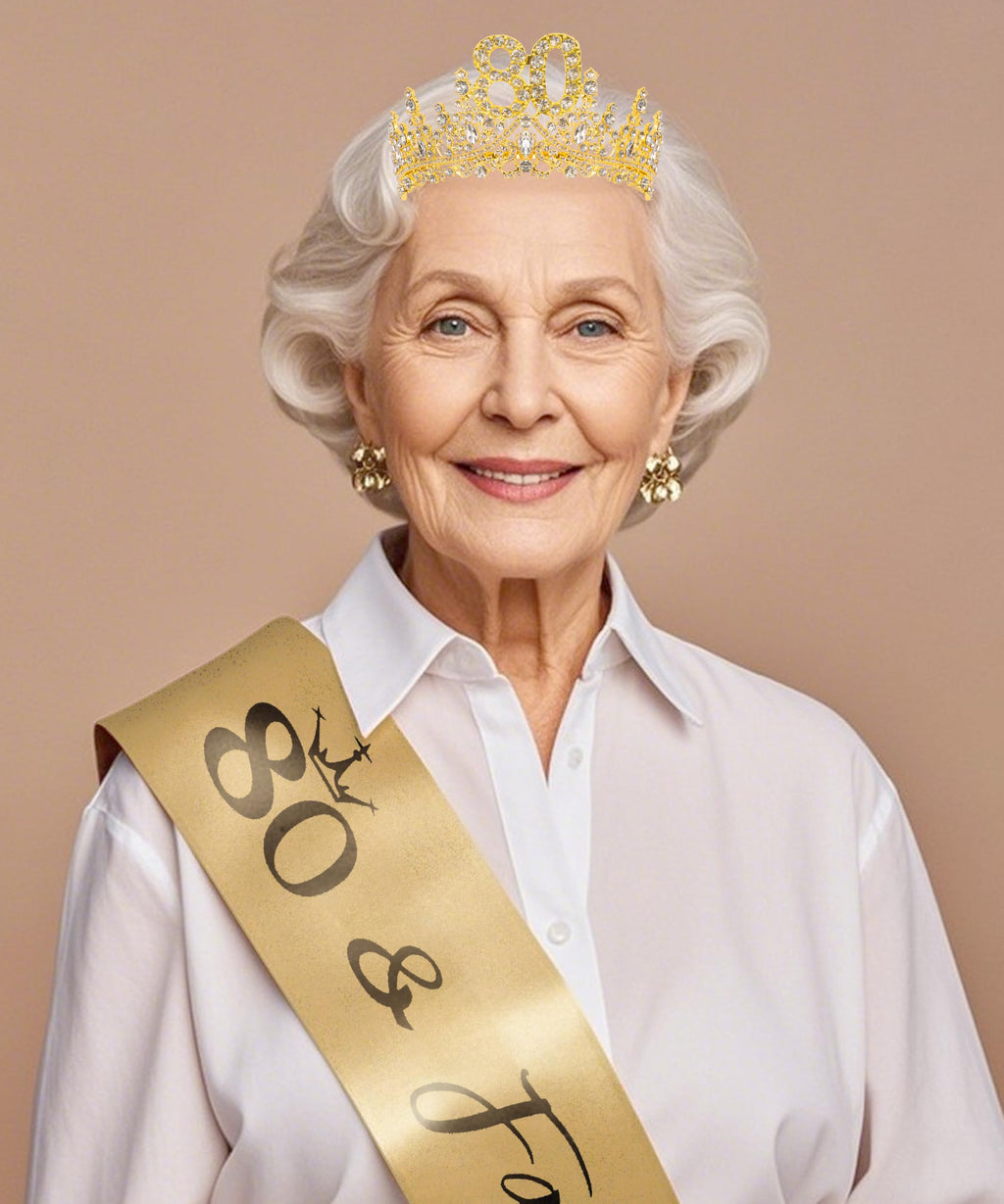 COCIDE 80th Birthday Sashes, Crowns & Decorations – Sash & Tiara Set for Women & Girls