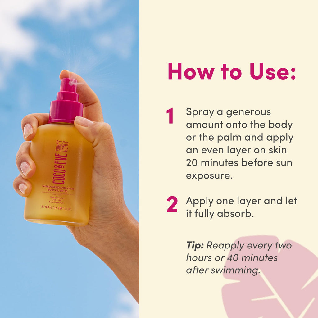 Coco & Eve Tan Boosting Anti-Aging Body Oil SPF20 – Tanning Accelerator with UVA/UVB Protection
