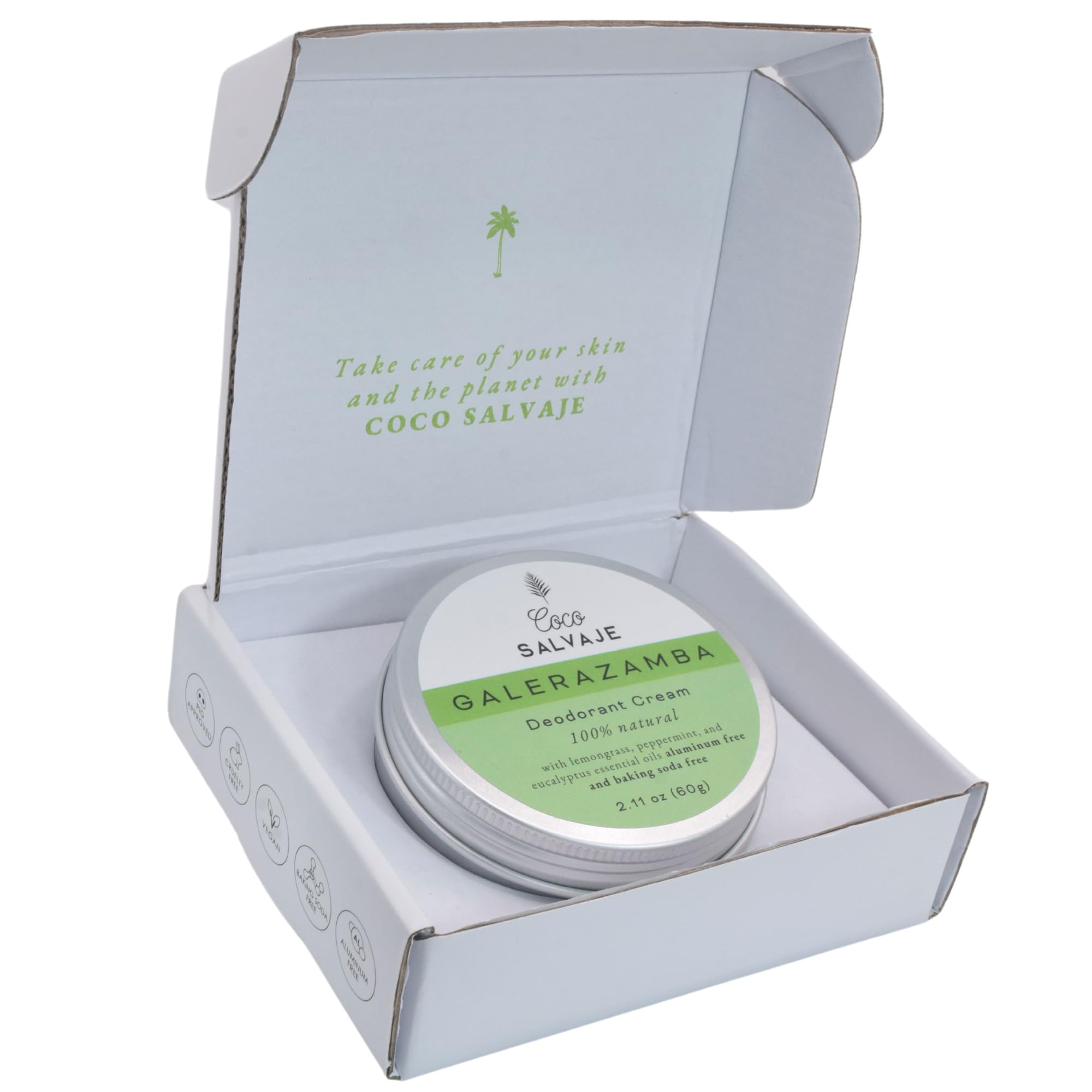 COCO SALVAJE Natural Deodorant for Women & Men | Aluminum-Free, Vegan & Hypoallergenic | Lemongrass 2.11oz