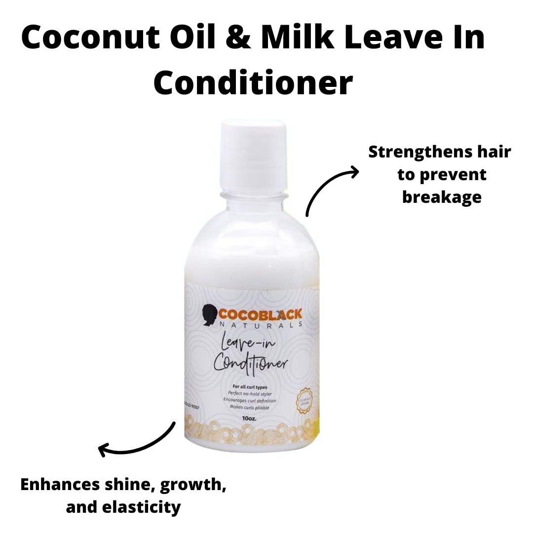CocoBlack Naturals Coconut Oil & Milk Leave-In Conditioner for Coily Kinky Hair, 8 fl oz