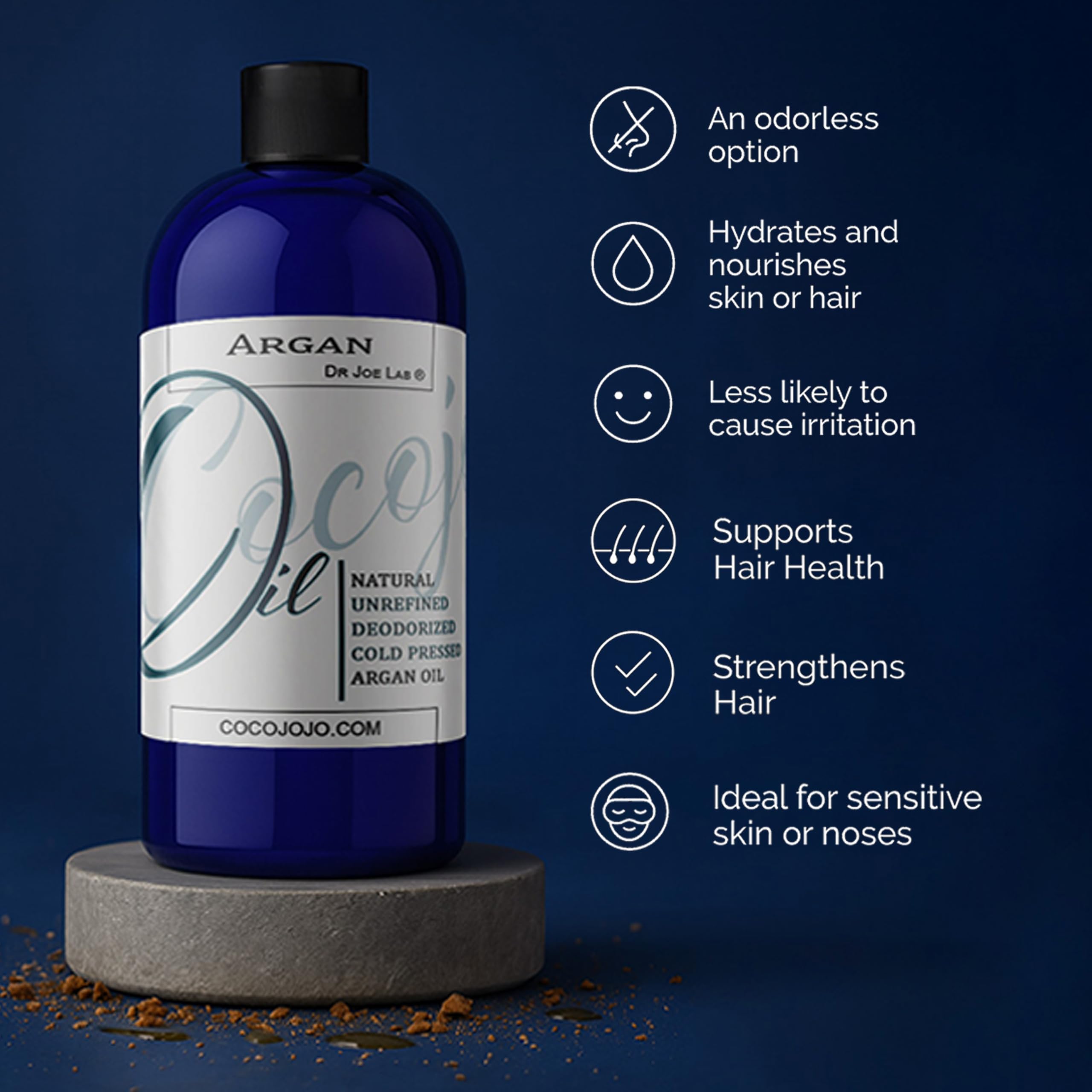 cocojojo Argan Oil Deodorized – 32 oz Cold-Pressed Unrefined Oil for Hair & Face