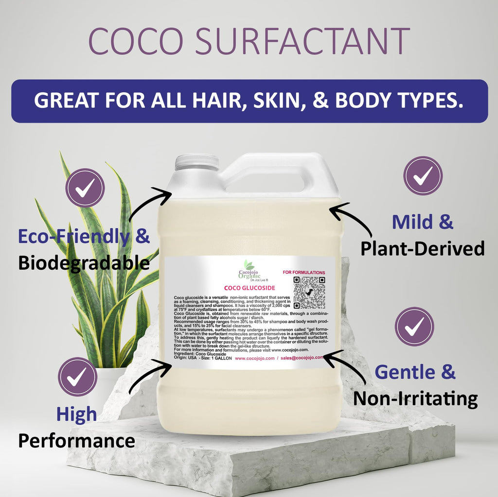Cocojojo Coco Glucoside Natural Surfactant – Plant-Derived, Fragrance-Free, 1 Gallon
