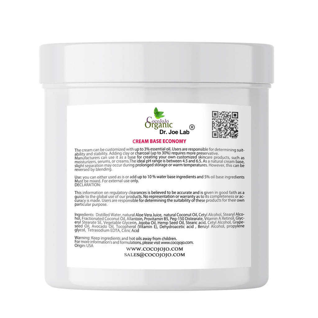 cocojojo Cream Base Economy – Rich, Vegan Cosmetic Base with Vitamins & Oils, 2 lb