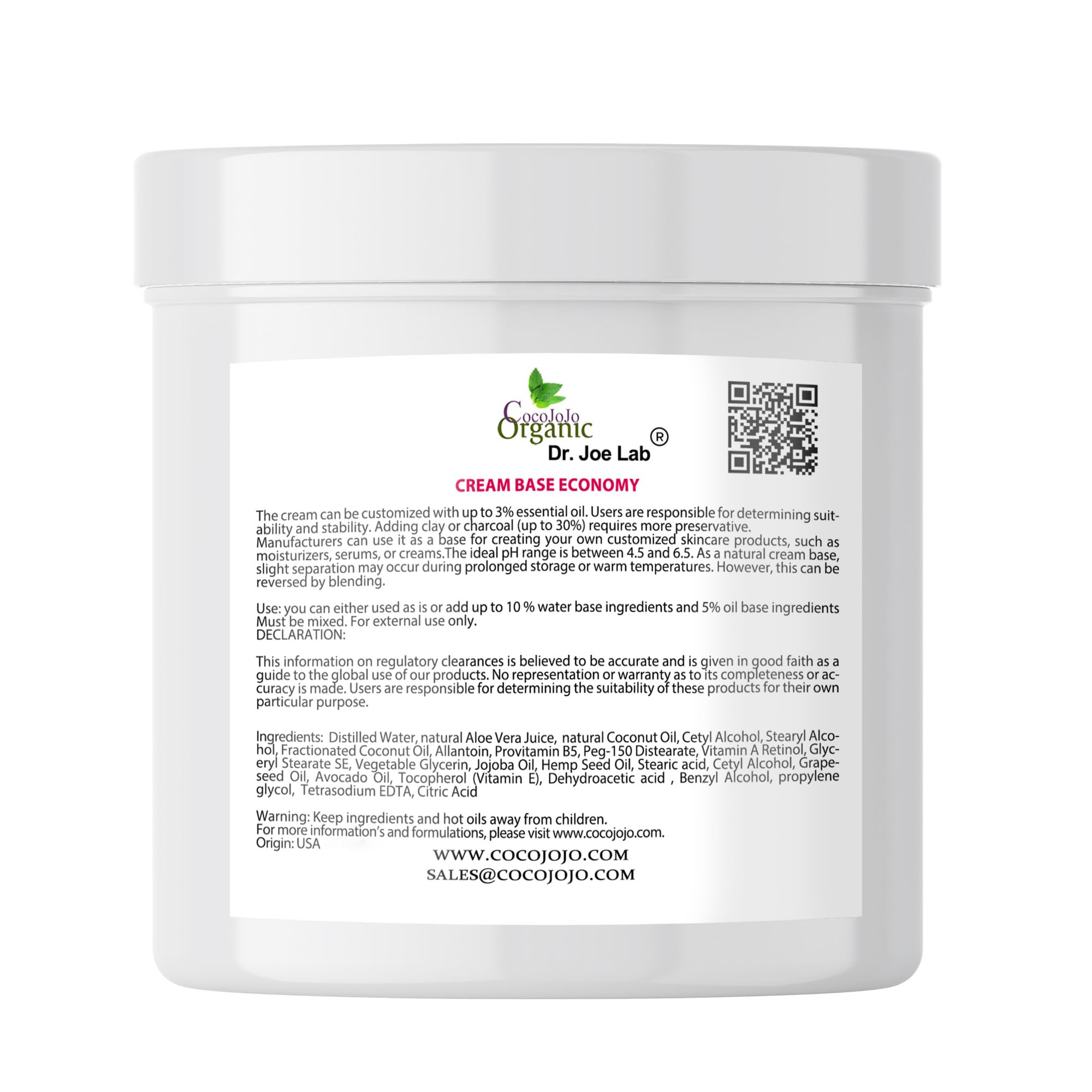 cocojojo Cream Base Economy – Rich, Vegan Cosmetic Base with Vitamins & Oils, 2 lb