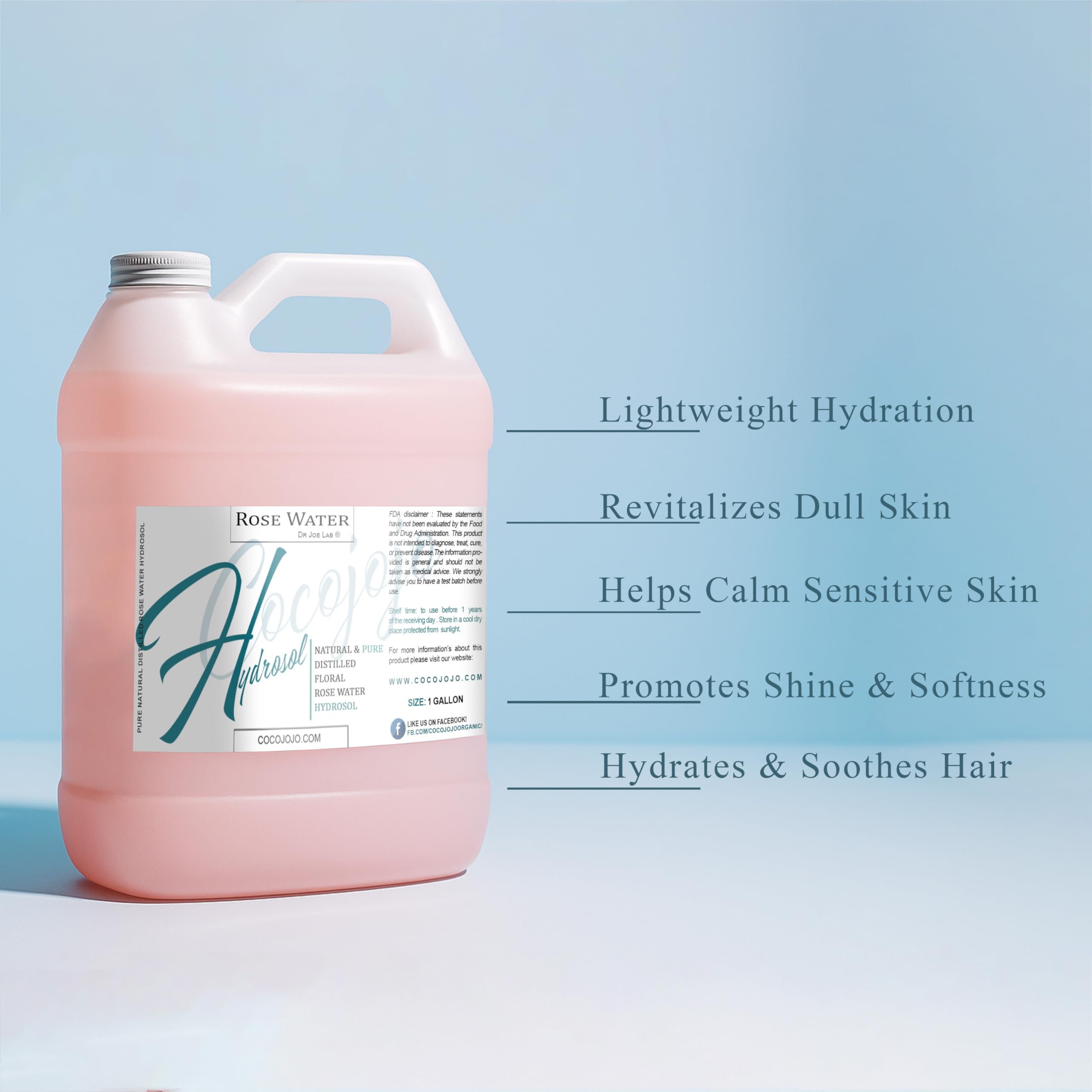 Cocojojo Rose Hydrosol Spray – Alcohol-Free Facial Toner, Non-GMO, 128 oz