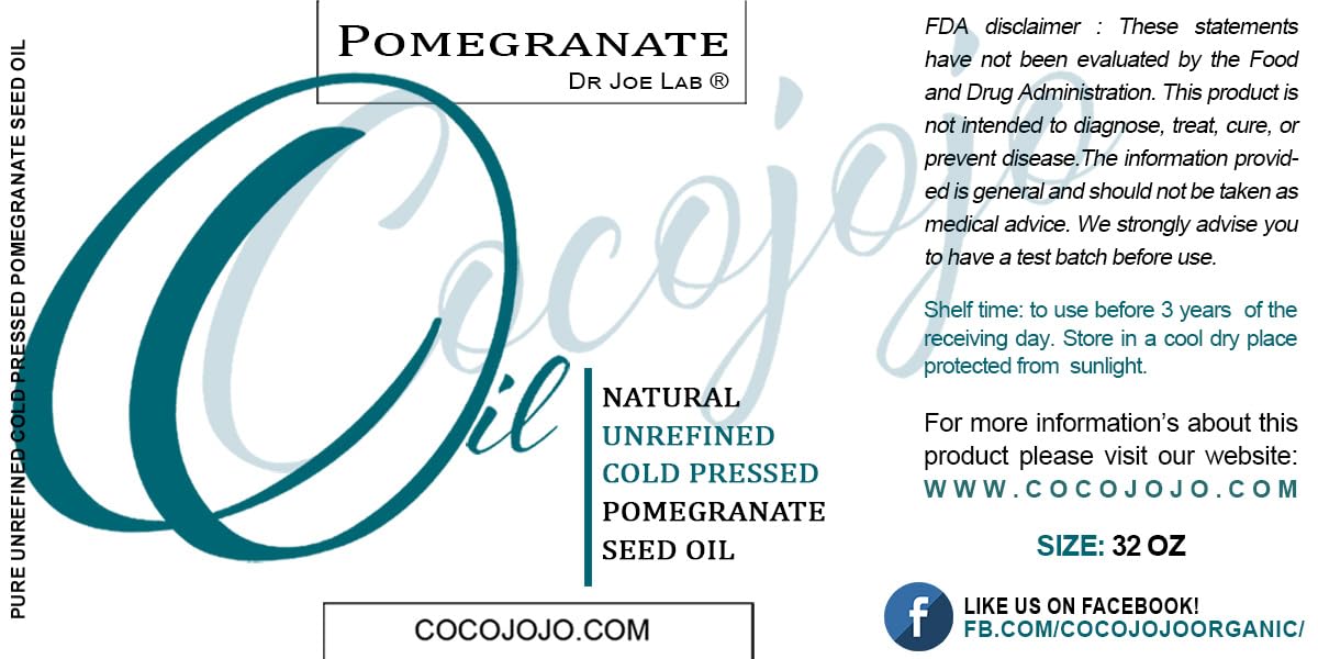 Cocojojo Pomegranate Oil – 100% Pure Seed Oil, Cold-Pressed, 32 oz (Premium Grade)