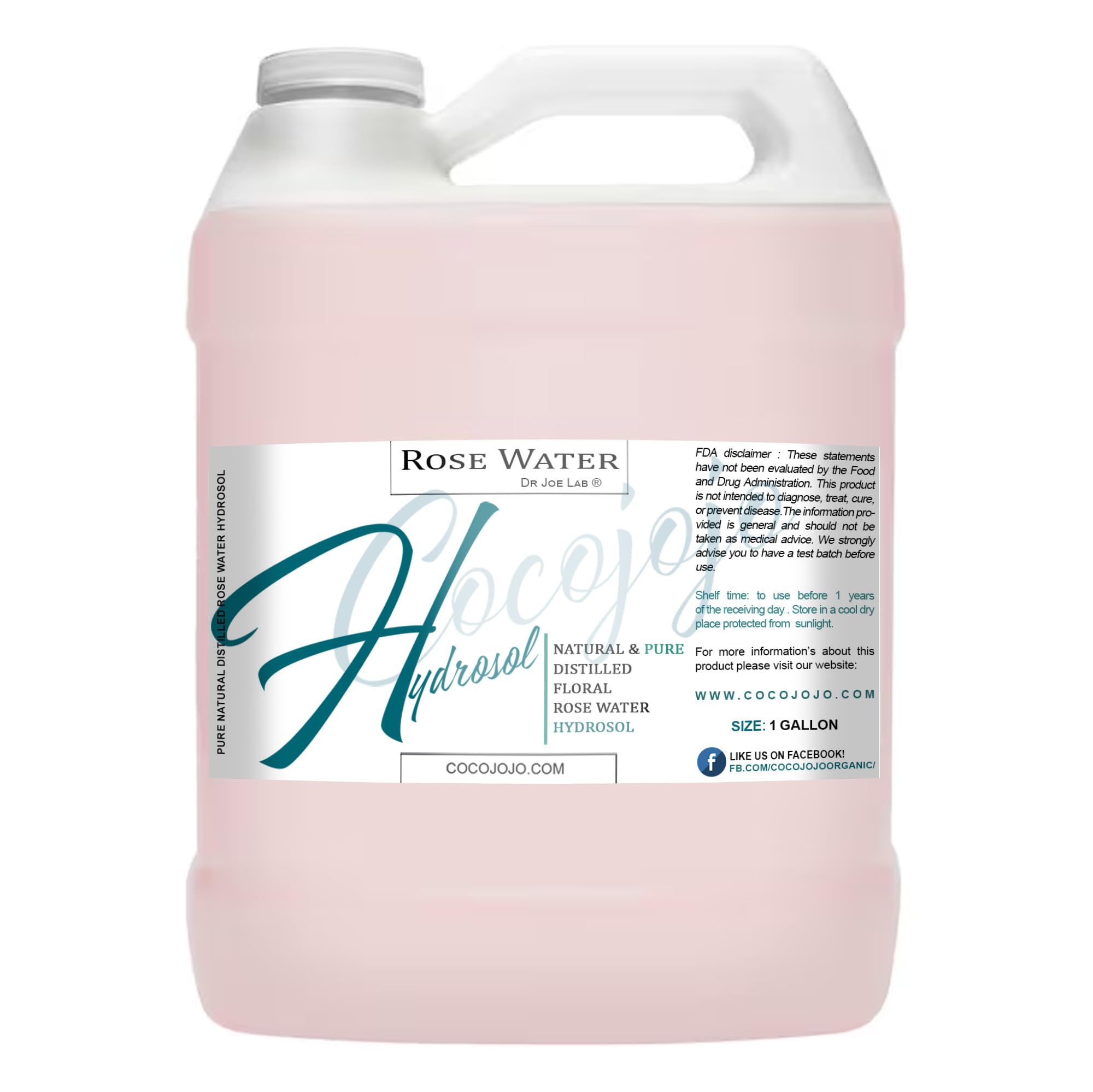 Cocojojo Rose Hydrosol Spray – Alcohol-Free Facial Toner, Non-GMO, 128 oz