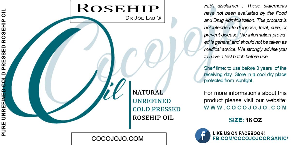 Cocojojo Rosehip Oil – Pure Cold-Pressed Seed Oil, 16 oz (Egypt Origin)