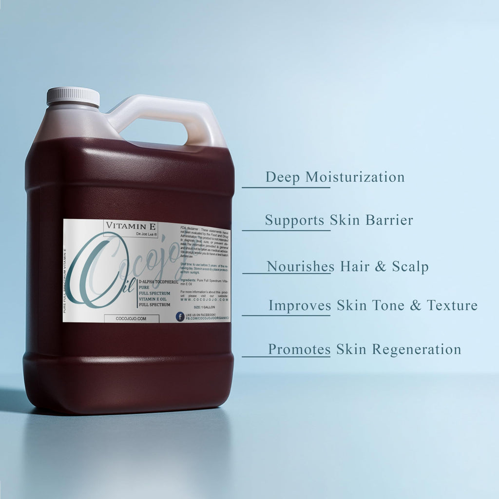Cocojojo Vitamin E Oil – Pure & Undiluted Full Spectrum Alpha Tocopherol, 1 Gallon, Skin, Hair & Nails