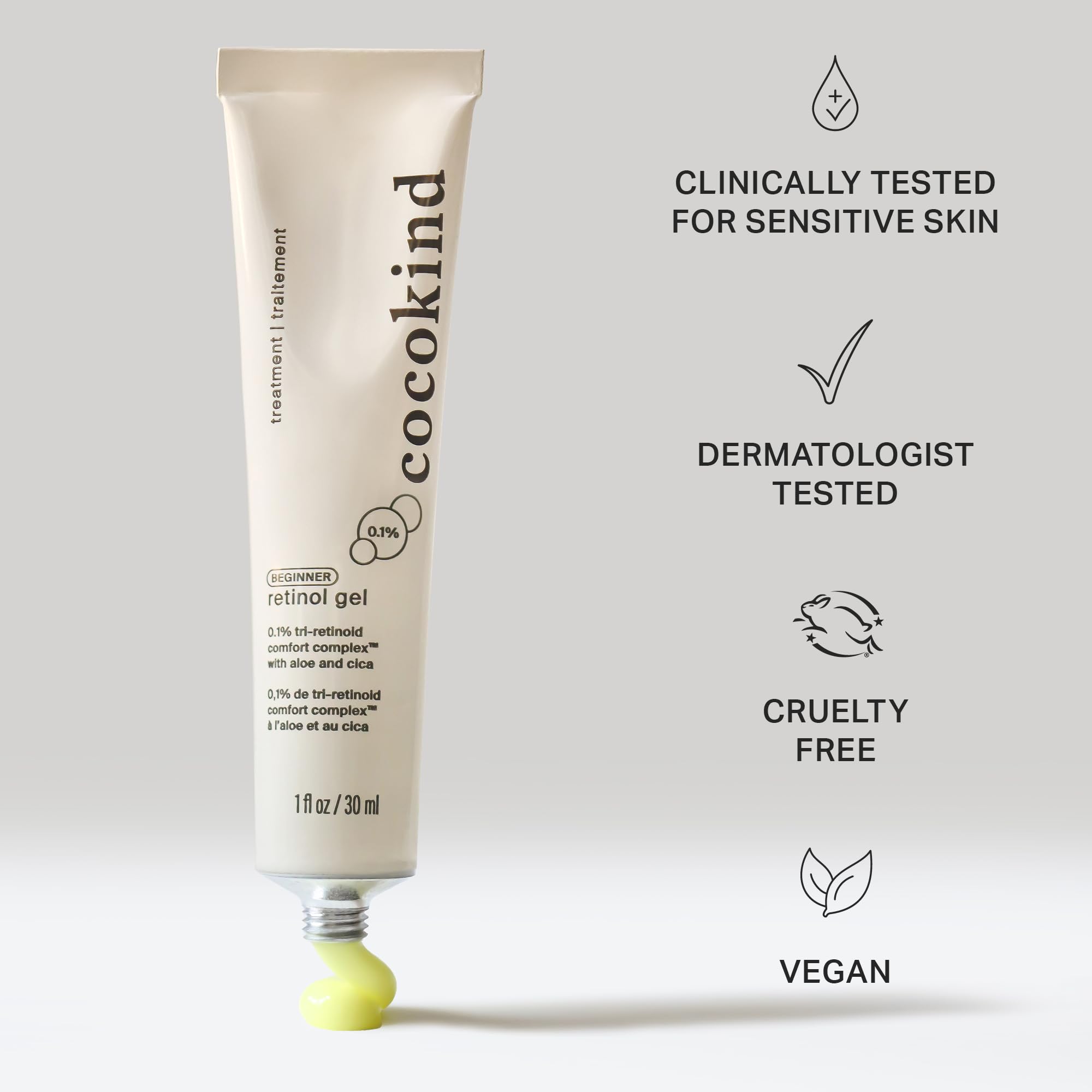 Cocokind Beginner Retinol Gel 0.1% – Gentle Retinol for Sensitive Skin, 1 fl oz