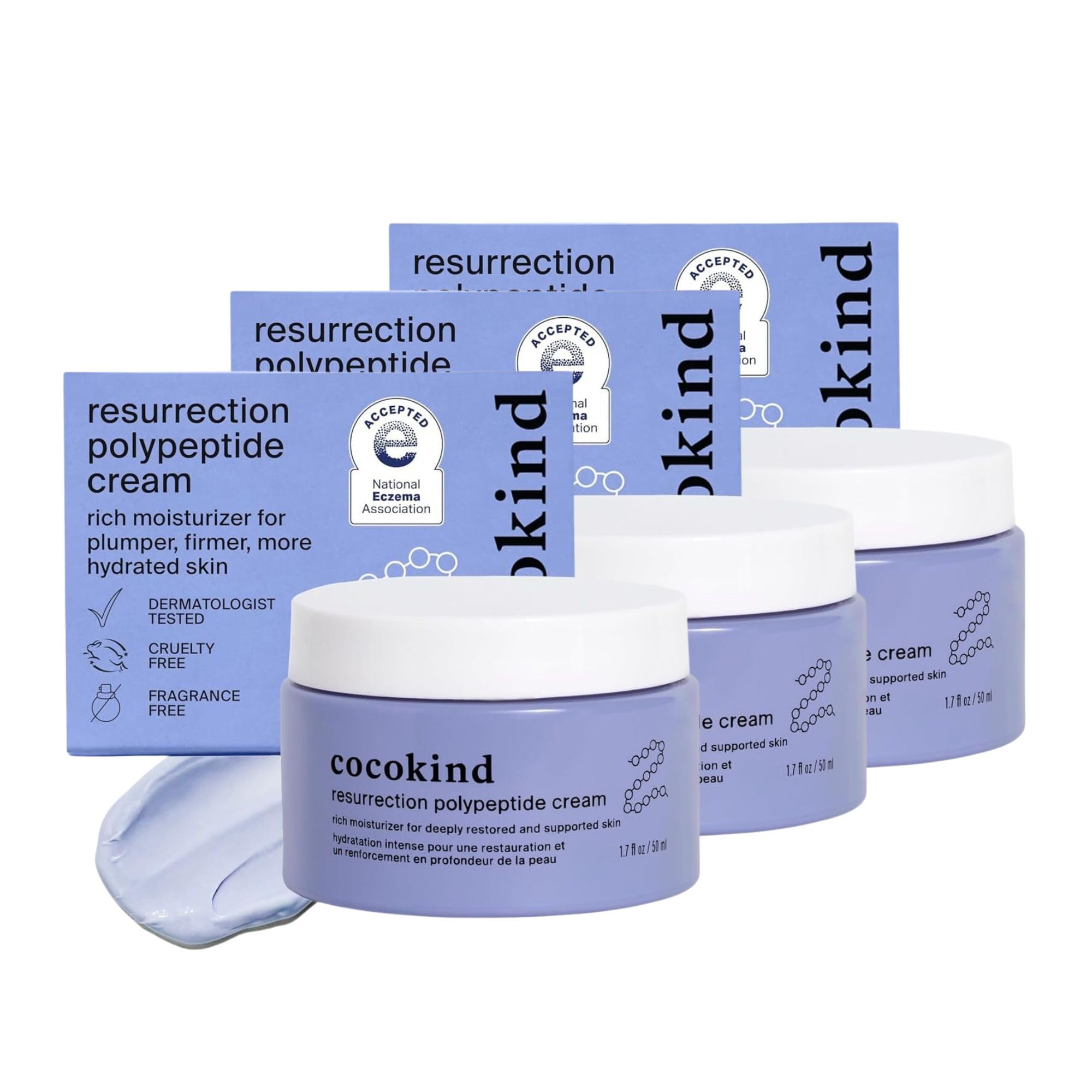 Cocokind Resurrection Polypeptide Cream — Hydrating Face Moisturizer with Peptides & Squalane (3 Pack)