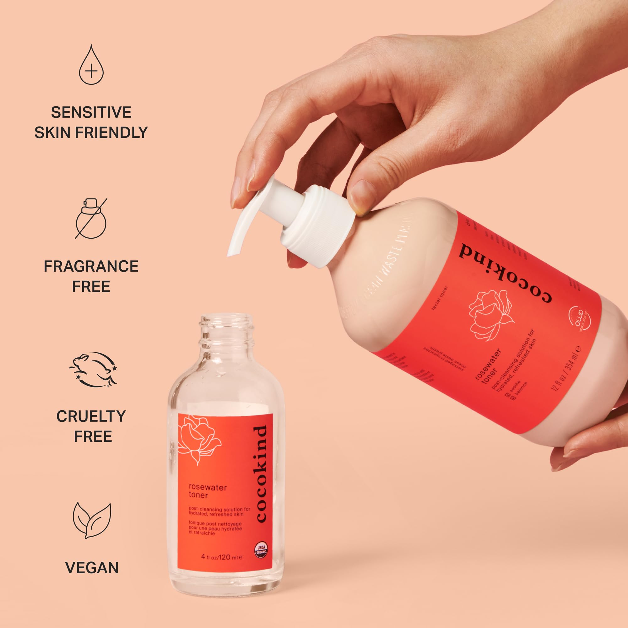 Cocokind Jumbo Rosewater Toner – Hydration, pH Balance & Makeup Setting (12 oz)