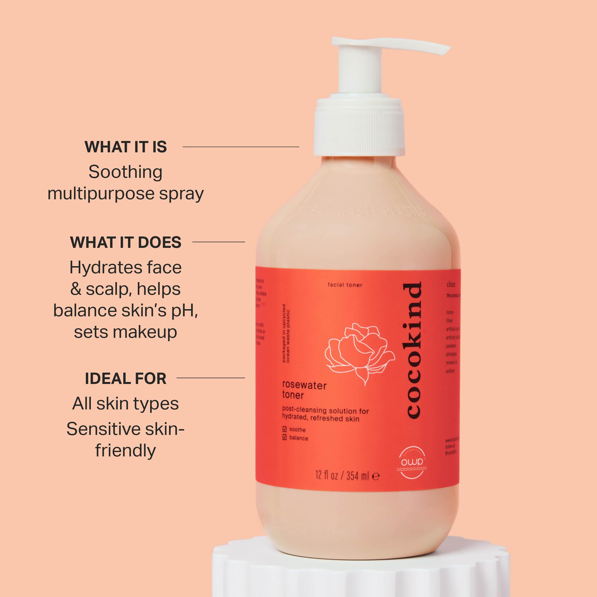 Cocokind Jumbo Rosewater Toner – Hydration, pH Balance & Makeup Setting (12 oz)
