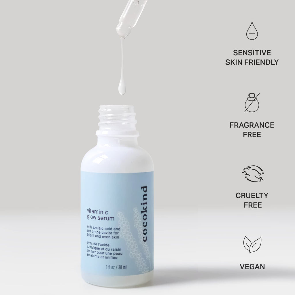 Cocokind Vitamin C Glow Serum with Azelaic Acid & Sea Grape Caviar for Bright, Even Skin | 1 fl oz
