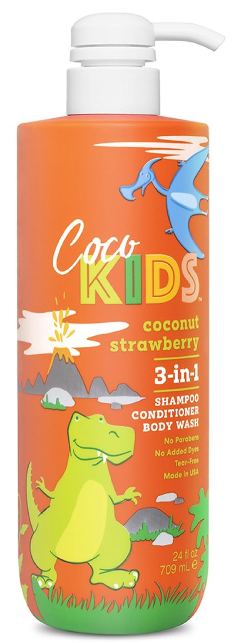 Cocomagic Cocokids 3-in-1 Kids Shampoo, Conditioner & Body Wash | Tear-Free, No Parabens | Made in USA, Coconut Strawberry, 24 fl oz