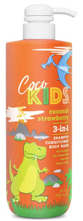 Cocomagic Cocokids 3-in-1 Kids Shampoo, Conditioner & Body Wash | Tear-Free, No Parabens | Made in USA, Coconut Strawberry, 24 fl oz