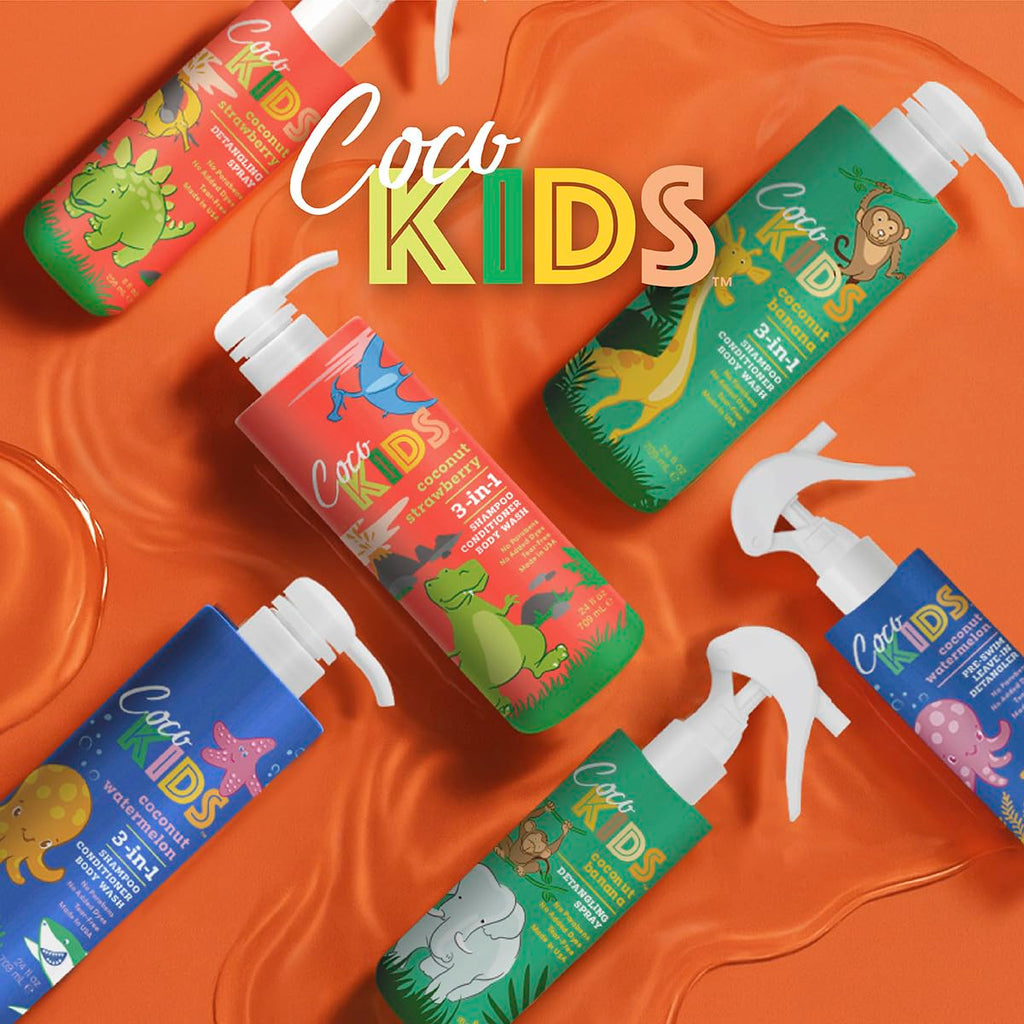 Cocomagic Cocokids 3-in-1 Kids Shampoo, Conditioner & Body Wash | Tear-Free, No Parabens | Made in USA, Coconut Strawberry, 24 fl oz