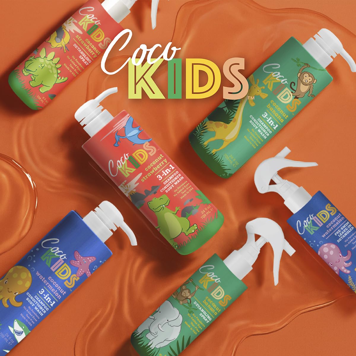 Cocomagic Cocokids 3-in-1 Kids Shampoo, Conditioner & Body Wash | Tear-Free, No Parabens | Made in USA, Coconut Strawberry, 24 fl oz