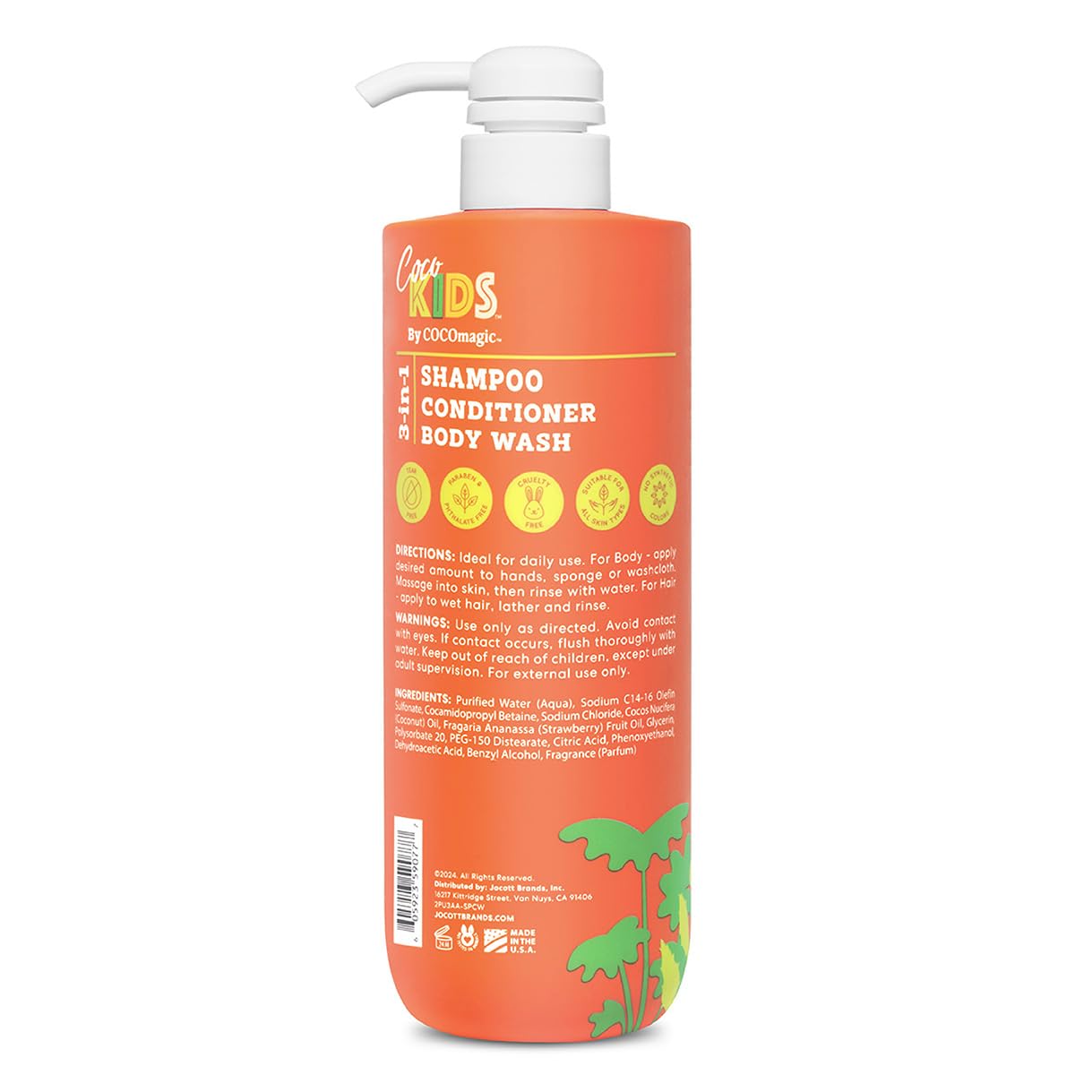 Cocomagic Cocokids 3-in-1 Kids Shampoo, Conditioner & Body Wash | Tear-Free, No Parabens | Made in USA, Coconut Strawberry, 24 fl oz
