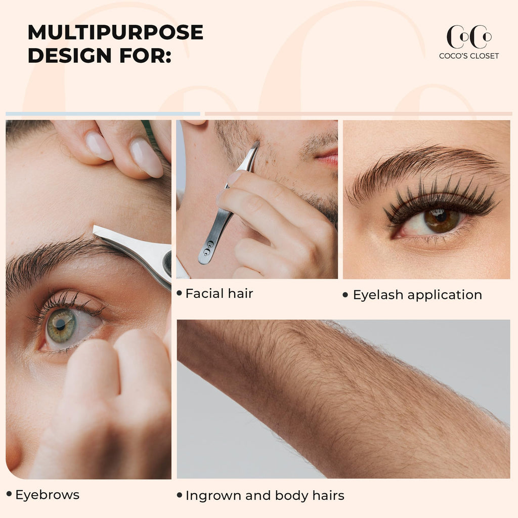Coco's Closet Professional Slant Tip Tweezers – Eyebrow Shaping, Facial Hair & Splinter Removal