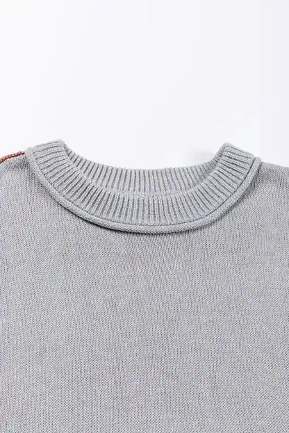 Coffee Leopard Print Colorblock Pullover Sweater