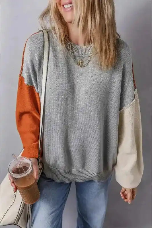 Coffee Leopard Print Colourblock Pullover Sweater Women UK