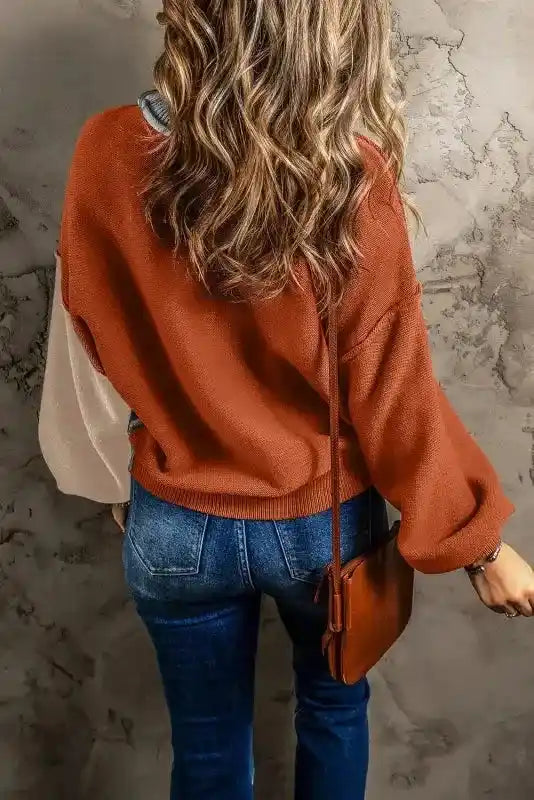 Coffee Leopard Print Colourblock Pullover Sweater Women UK