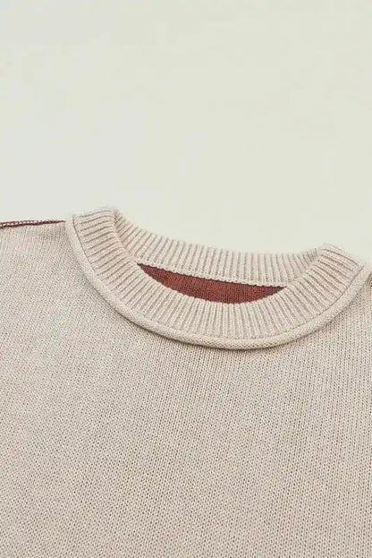 Coffee Leopard Print Colorblock Pullover Sweater