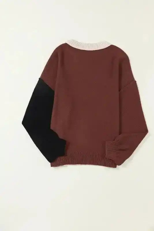 Coffee Leopard Print Colourblock Pullover Sweater Women UK