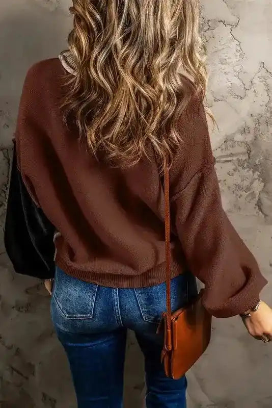 Coffee Leopard Print Colourblock Pullover Sweater Women UK