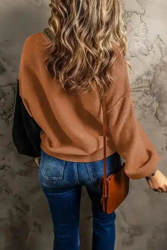 Coffee Leopard Print Colourblock Pullover Sweater Women UK