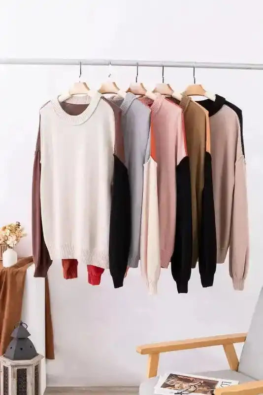 Coffee Leopard Print Colourblock Pullover Sweater Women UK