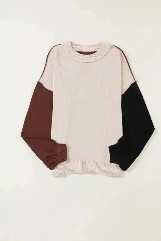 Coffee Leopard Print Colourblock Pullover Sweater Women UK