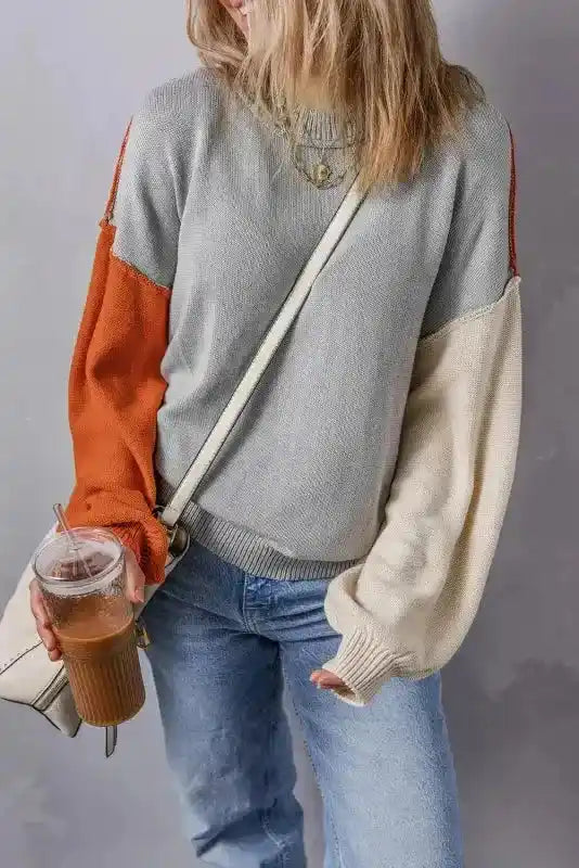 Coffee Leopard Print Colourblock Pullover Sweater Women UK