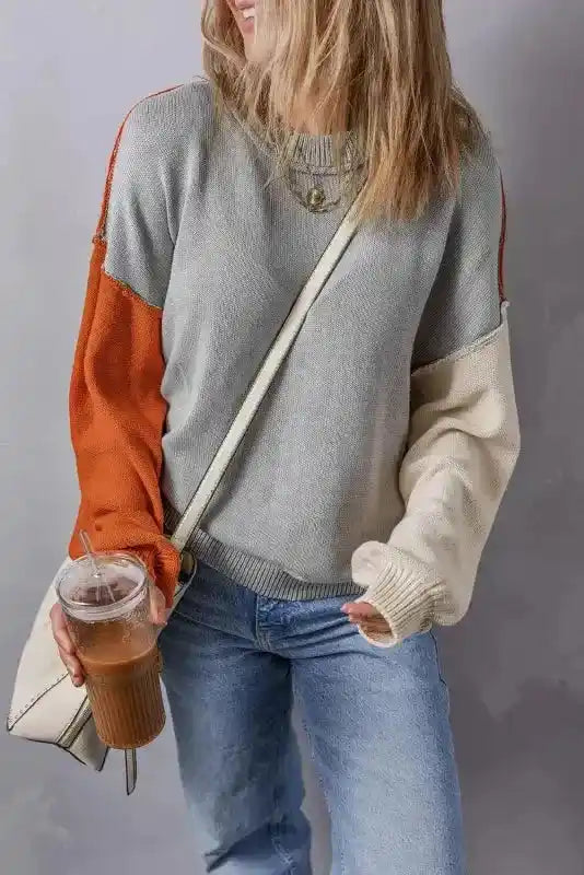 Coffee Leopard Print Colourblock Pullover Sweater Women UK