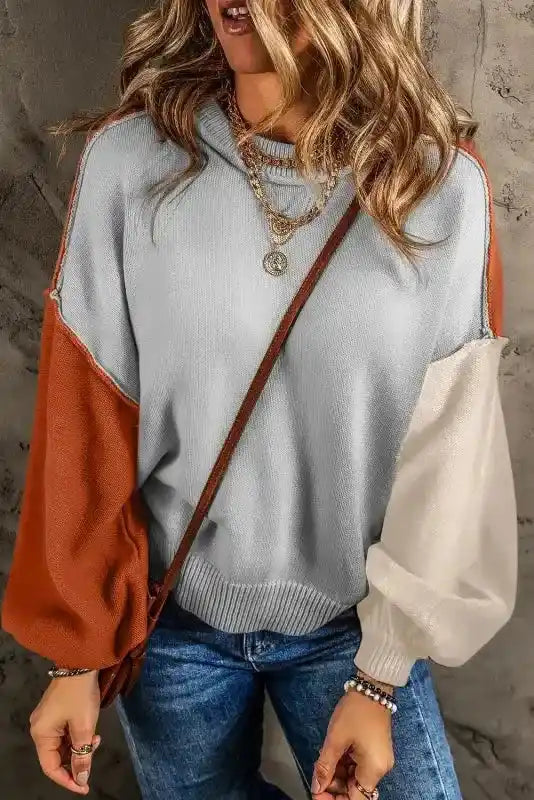 Coffee Leopard Print Colourblock Pullover Sweater Women UK