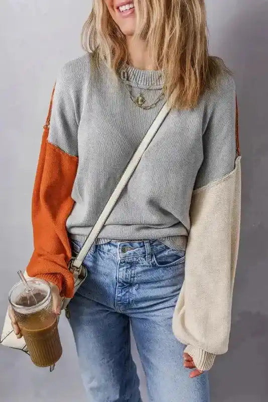 Coffee Leopard Print Colourblock Pullover Sweater Women UK