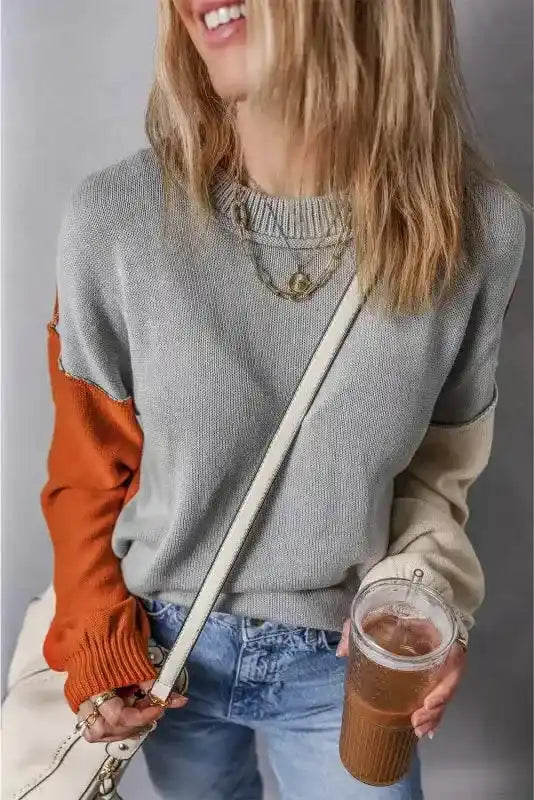 Coffee Leopard Print Colourblock Pullover Sweater Women UK
