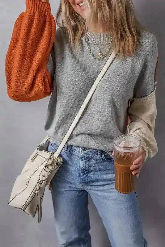 Coffee Leopard Print Colourblock Pullover Sweater Women UK