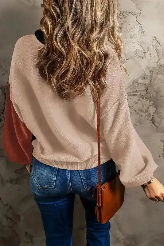 Coffee Leopard Print Colourblock Pullover Sweater Women UK