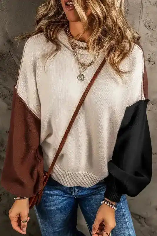Coffee Leopard Print Colourblock Pullover Sweater Women UK