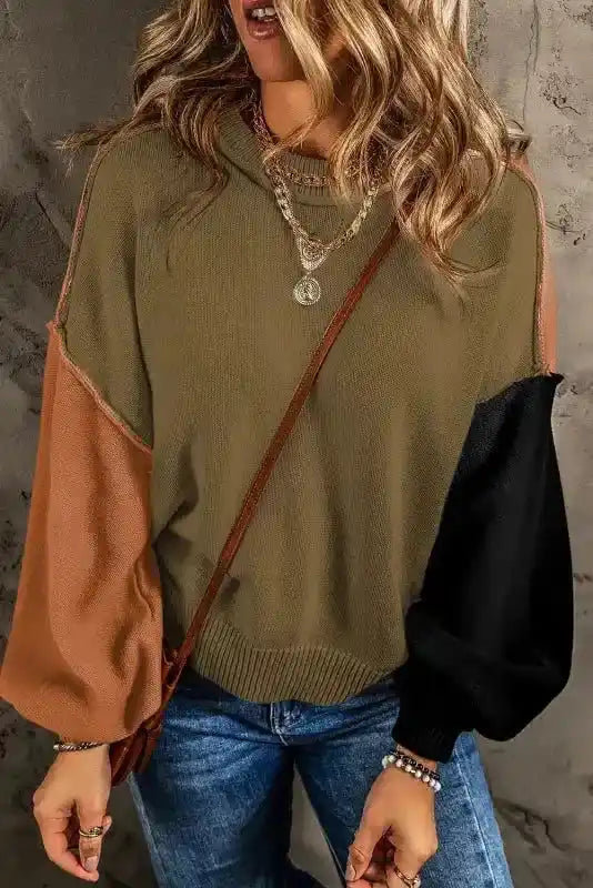 Coffee Leopard Print Colourblock Pullover Sweater Women UK