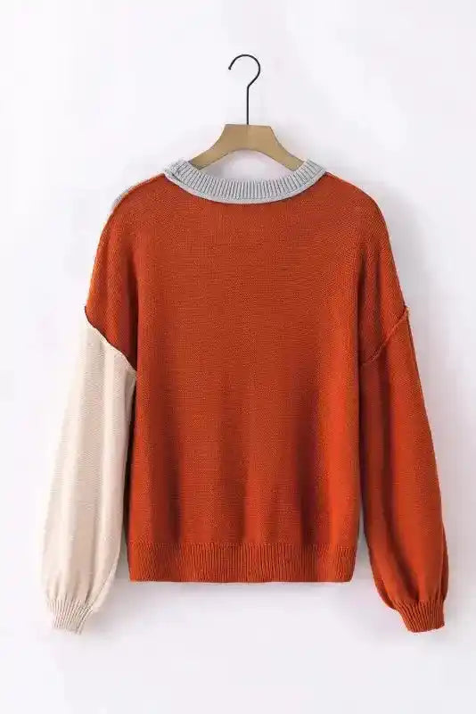 Coffee Leopard Print Colourblock Pullover Sweater Women UK