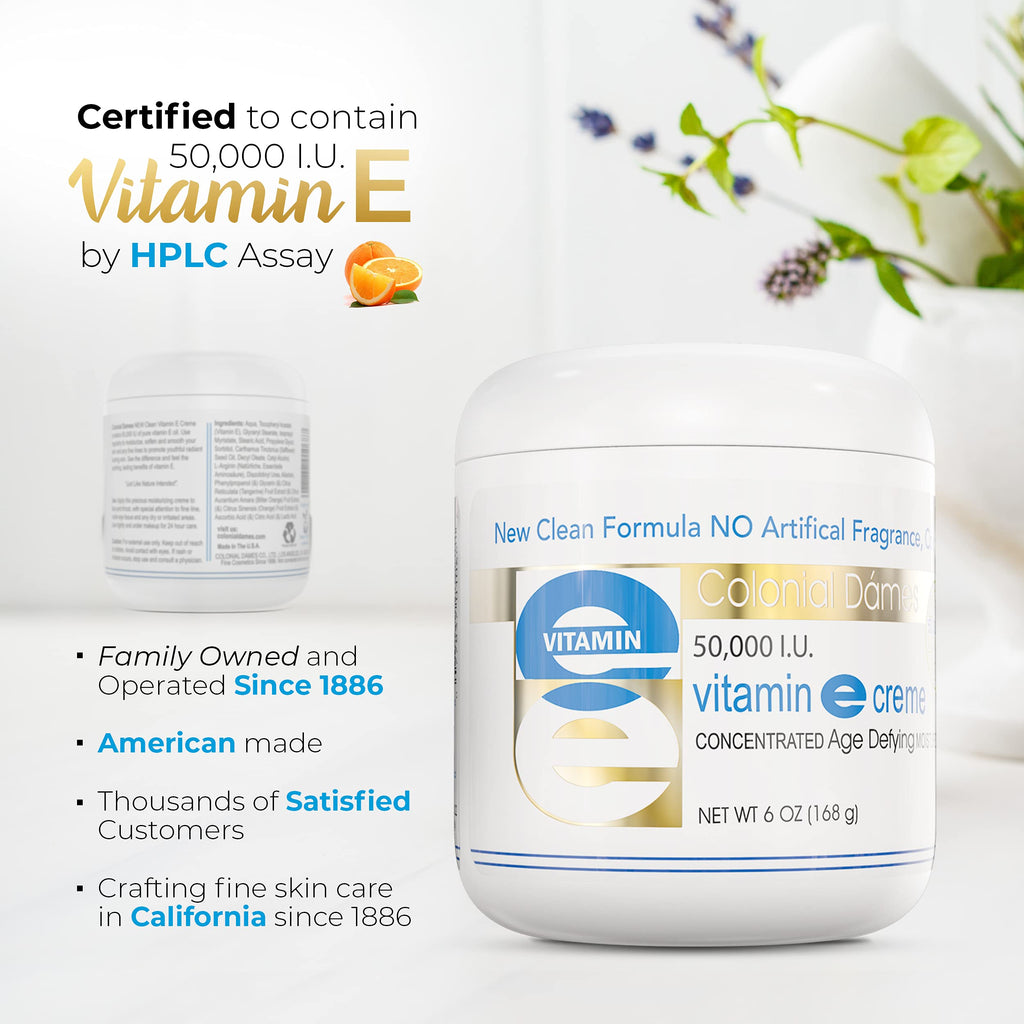 Colonial Dames High Potency 50,000 IU Vitamin E Moisturizer | Hydration for Dry Skin & Fine Lines