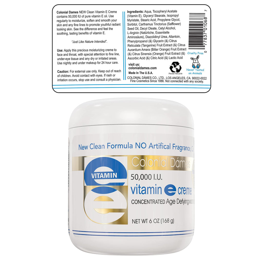 Colonial Dames High Potency 50,000 IU Vitamin E Moisturizer | Hydration for Dry Skin & Fine Lines