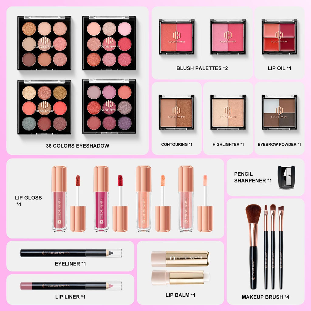 Color Nymph All-in-One Makeup Kit for Teens – 36 Eyeshadows + Train Case