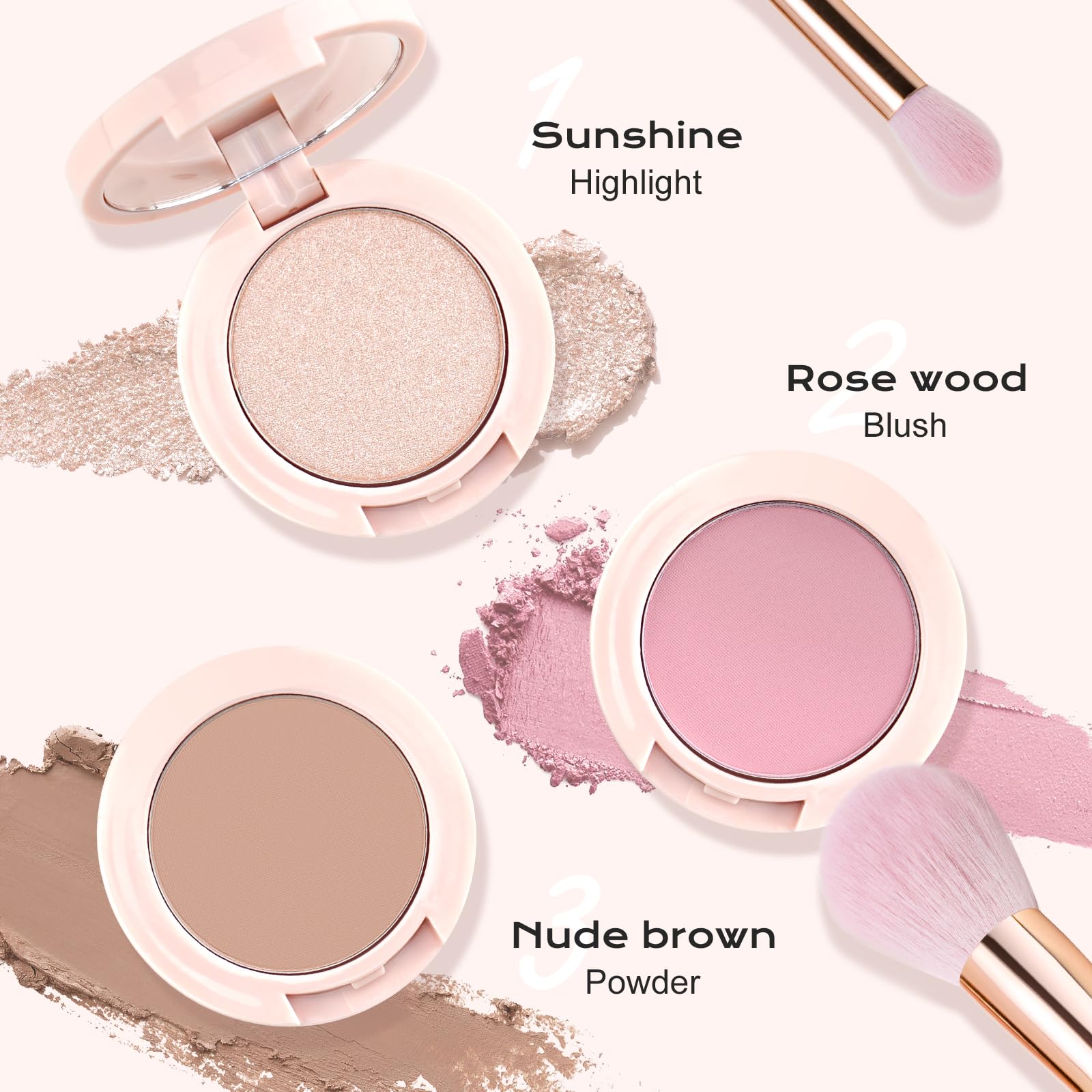 Color Nymph 3-Color Contour Blush Highlighter Palette – Pink | Travel-Size Makeup Kit
